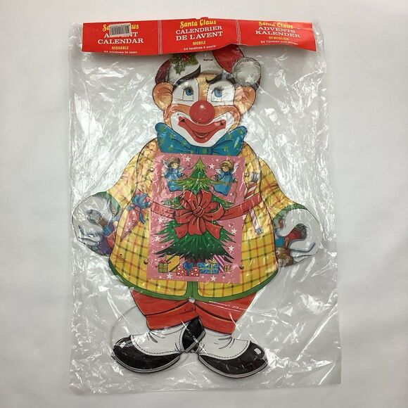 Vintage Pull String Santa Christmas Advent Calendar Denmark Moldow Movable Clown - Picture 1 of 12